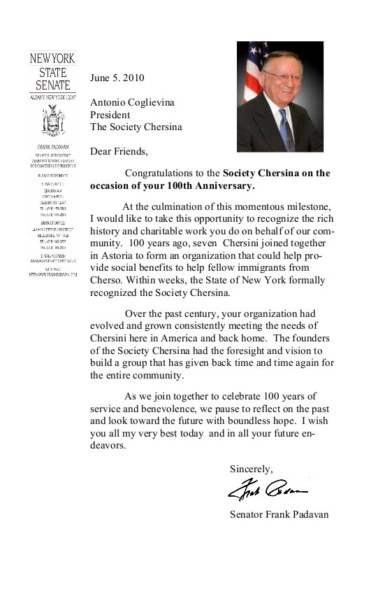 Letter from Senator Padavan